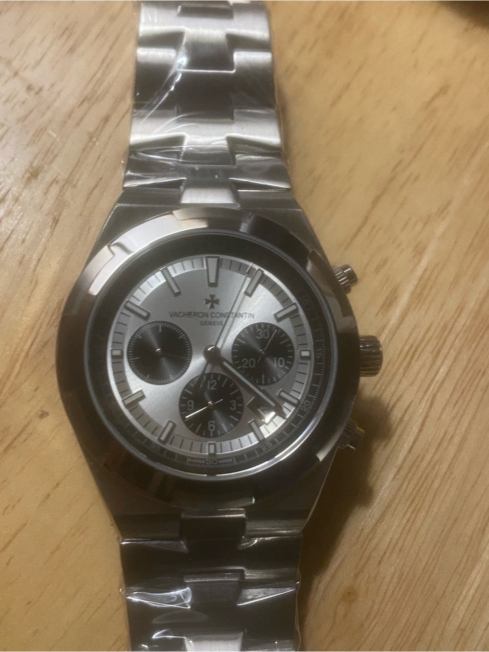 New Vacheron Constantin Silver Stainless Steel Automatic Chronograph Wristwatch